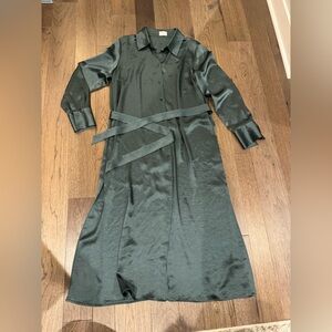 Wilfred “Vineyard” Emerald Green Satin Buttondown Midi Dress